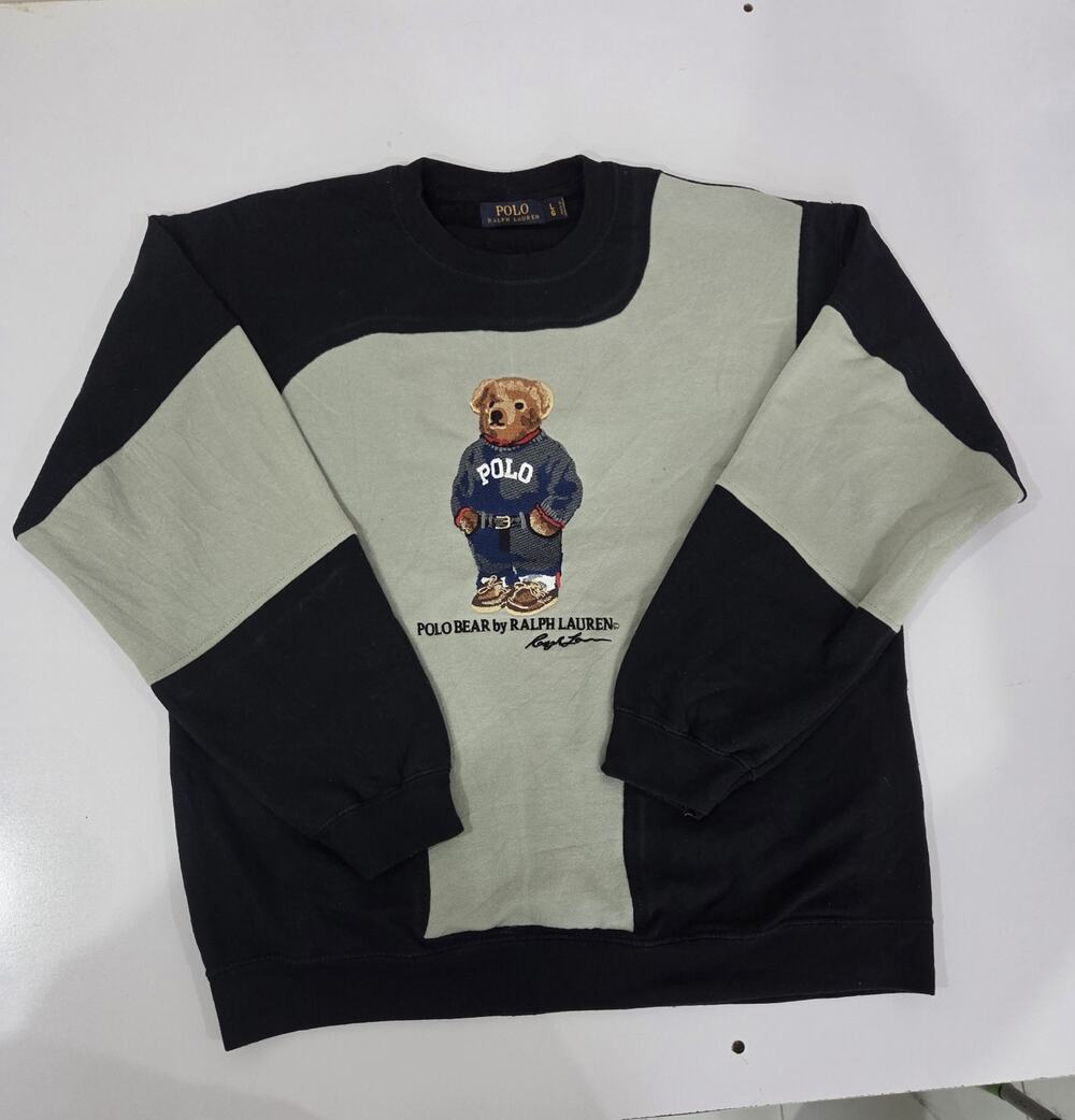 Vintage Polo Reworked Sweatshirt – Unique Upcycled Paneled Jumper – Size L